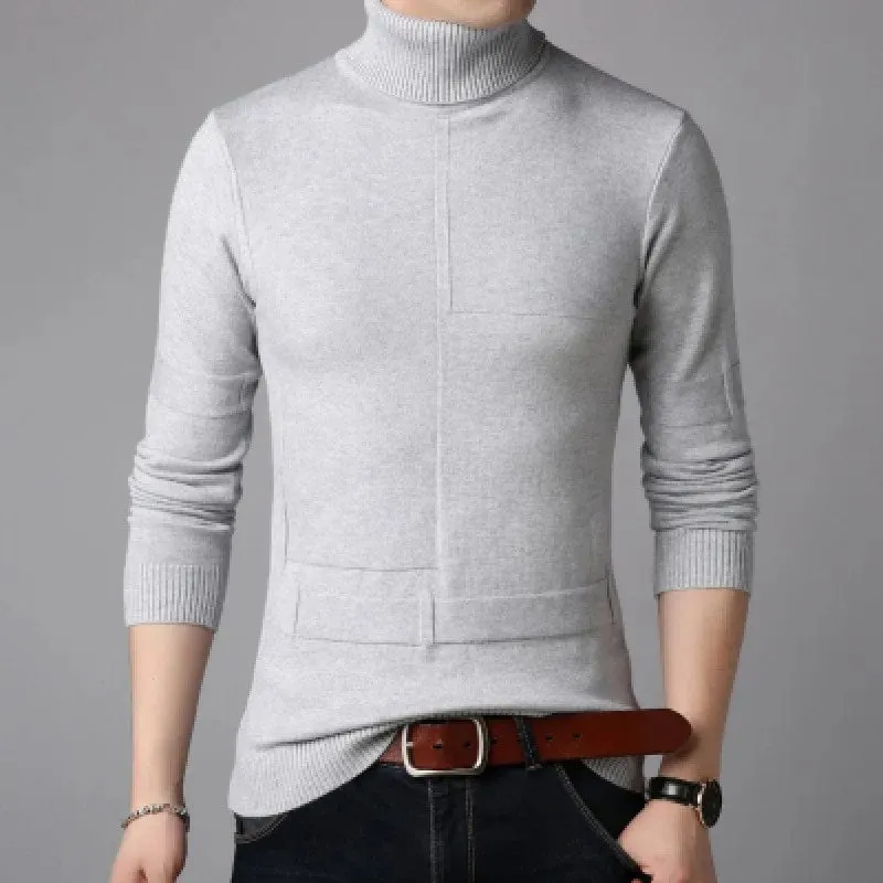 Men's Turtleneck Sweater Warm Solid Knitted Pullovers  Slim Fit