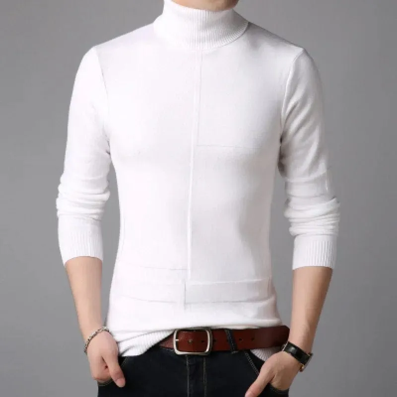 Men's Turtleneck Sweater Warm Solid Knitted Pullovers  Slim Fit