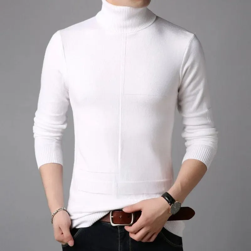 Men's Turtleneck Sweater Warm Solid Knitted Pullovers  Slim Fit