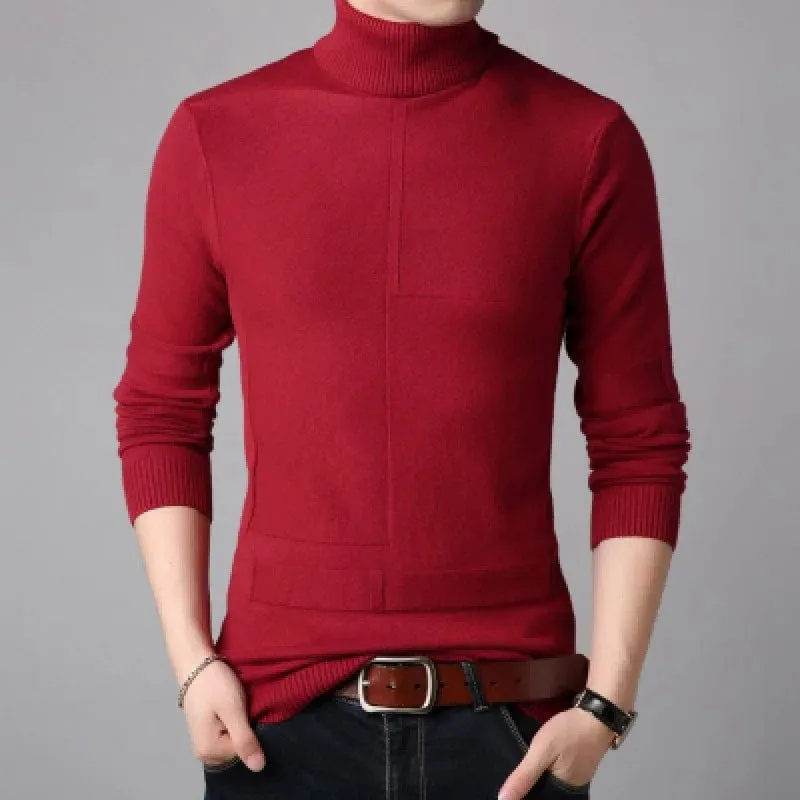 Men's Turtleneck Sweater Warm Solid Knitted Pullovers  Slim Fit