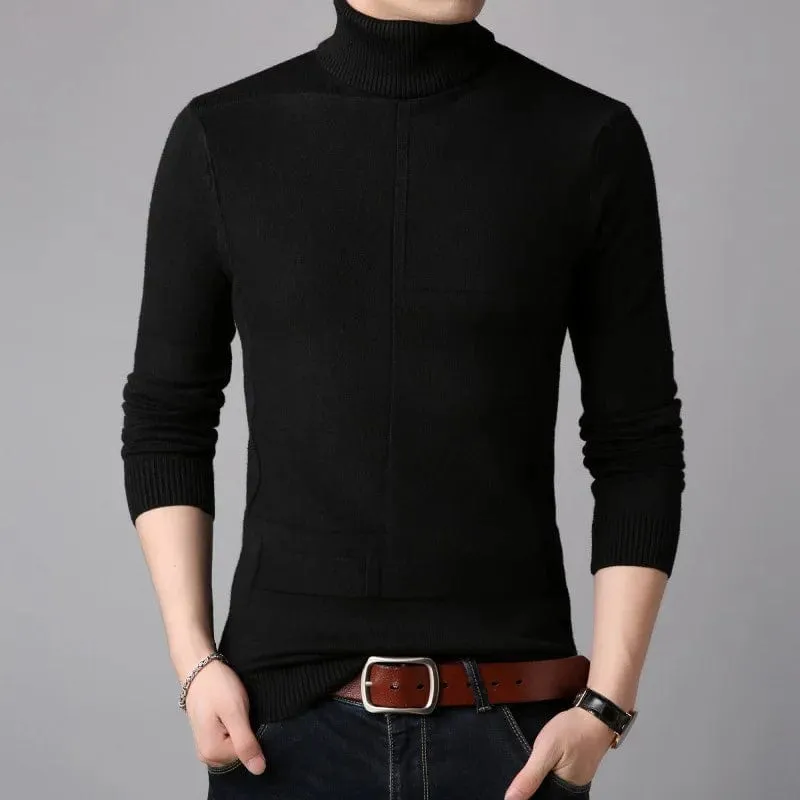 Men's Turtleneck Sweater Warm Solid Knitted Pullovers  Slim Fit