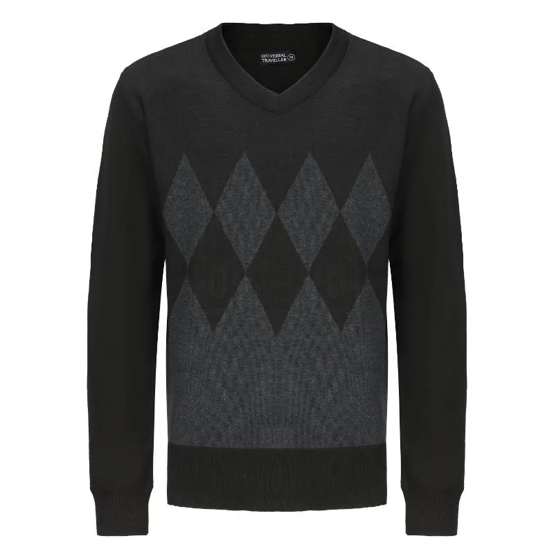 Menäó»s V-Neck Argyle Pattern Knitted Sweater