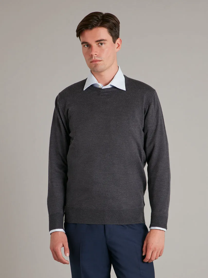 Merino Crew Neck Sweater - Charcoal