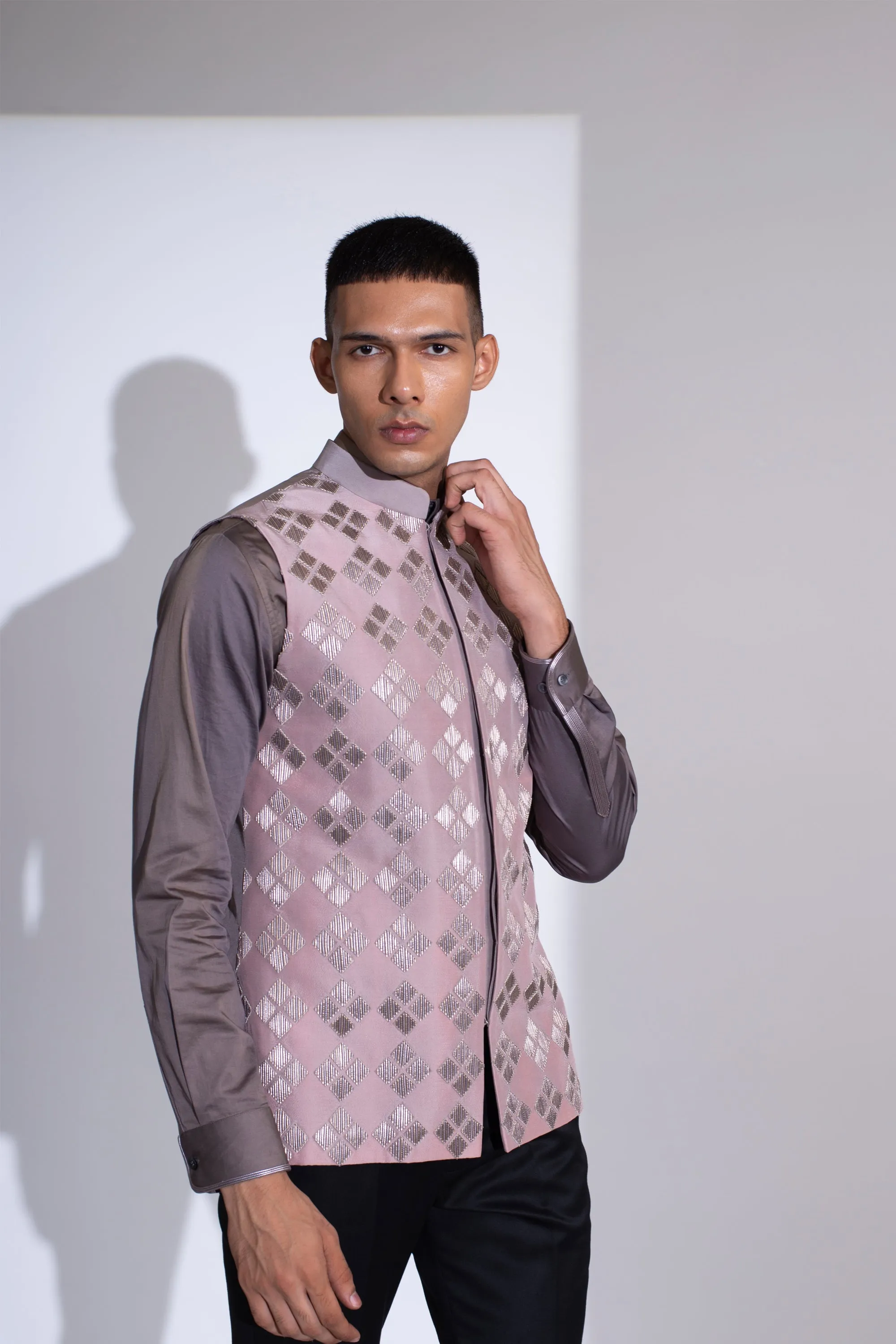 Metallic Cord Diamond Nehru Jacket