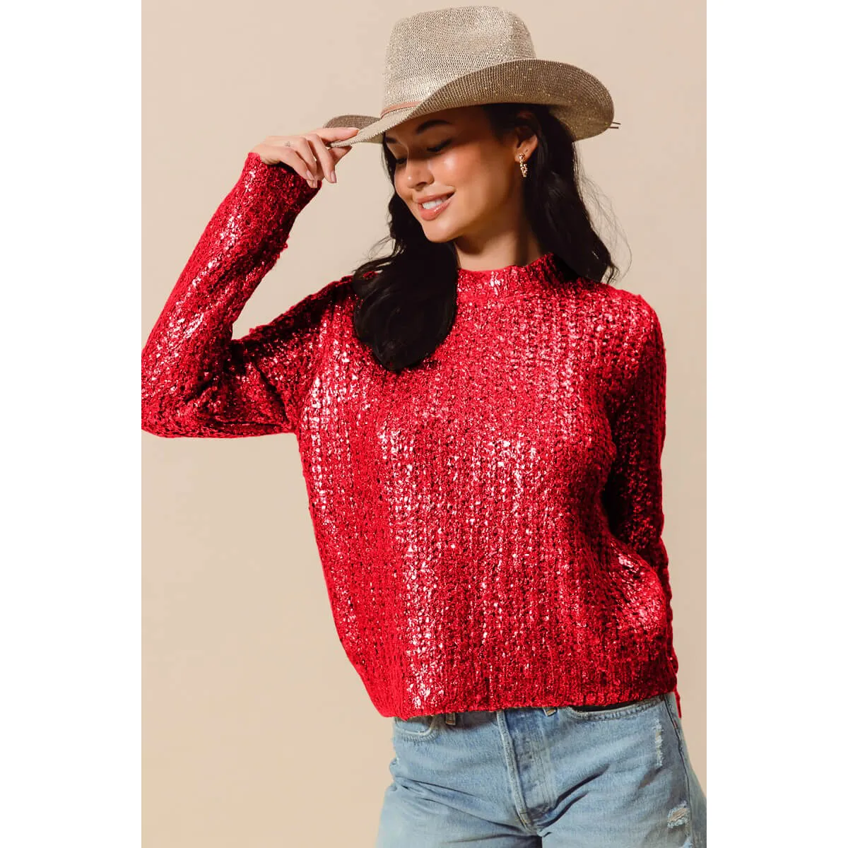 Metallic Holiday Crew Neck Sweater