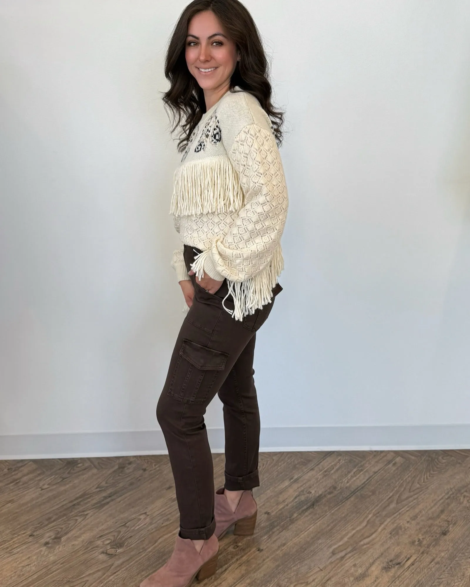 Mika Jacquard Knit Sweater with Fringe Details