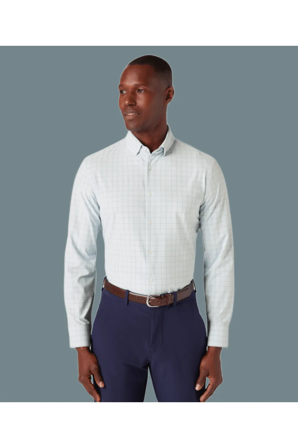 Mizzen   Main Leeward LS Dress Shirt Sky Crayton Plaid