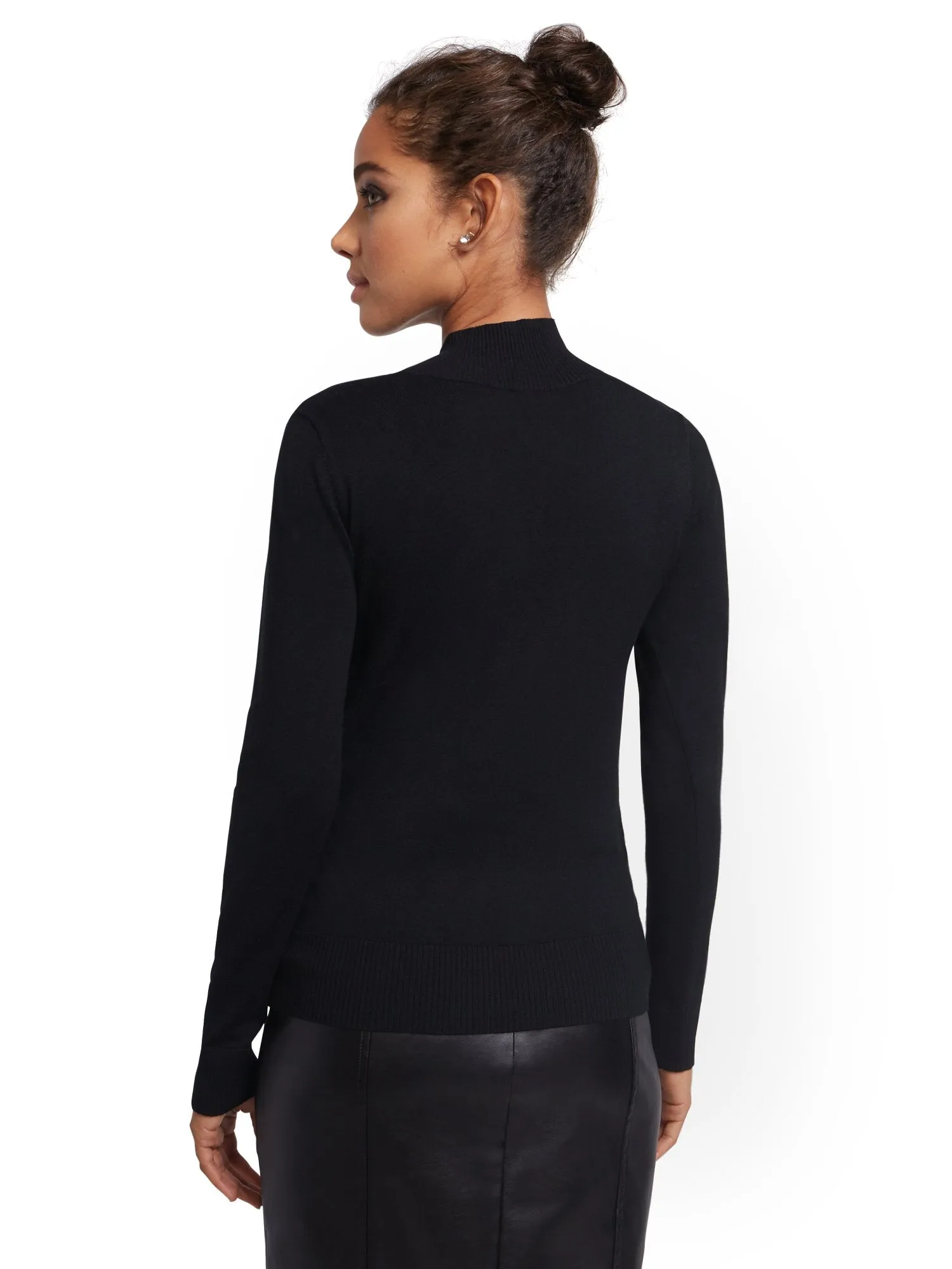 Mock-Neck Sweater with Faux-Leather Bow