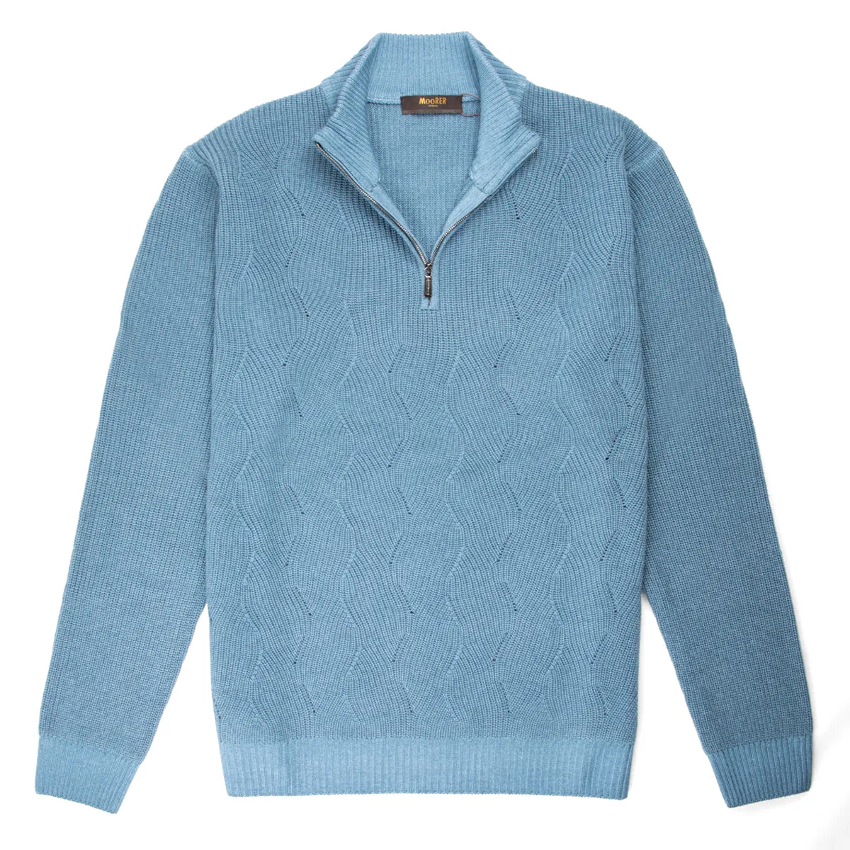 Moorer Cyan ‘Terni’ Wave Knit Half-Zip Wool Sweater