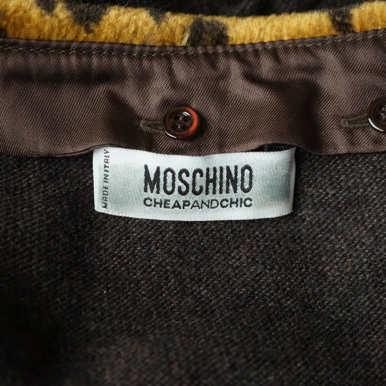 Moschino Cheap and Chic Sweater Cropped Cardigan w Leopard Print Collar M Italy