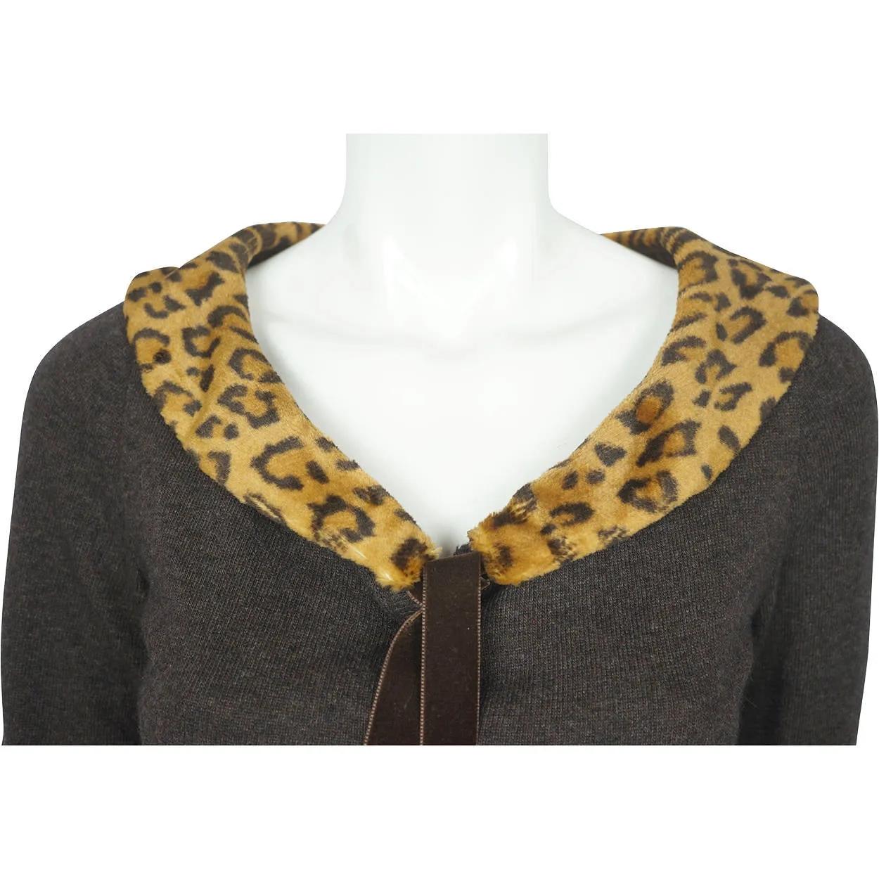 Moschino Cheap and Chic Sweater Cropped Cardigan w Leopard Print Collar M Italy