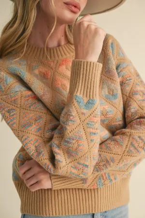 MULTI COLOR DIAMOND KNIT SWEATER