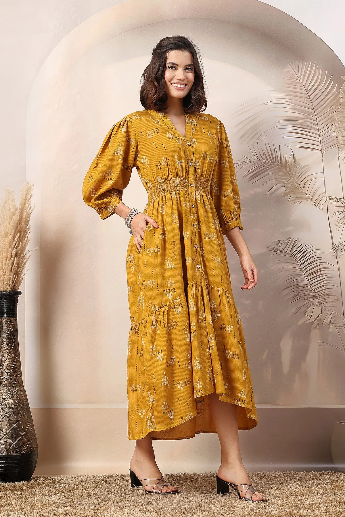 Mustard Charm Zipless Feeding Maternity Shirt Dress