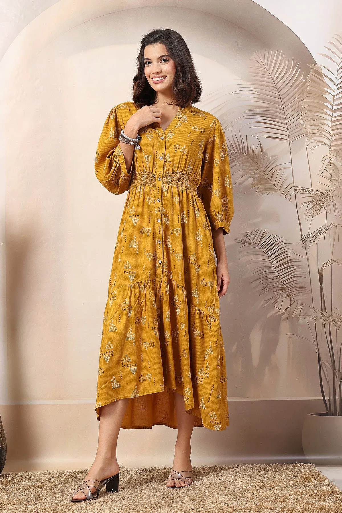 Mustard Charm Zipless Feeding Maternity Shirt Dress