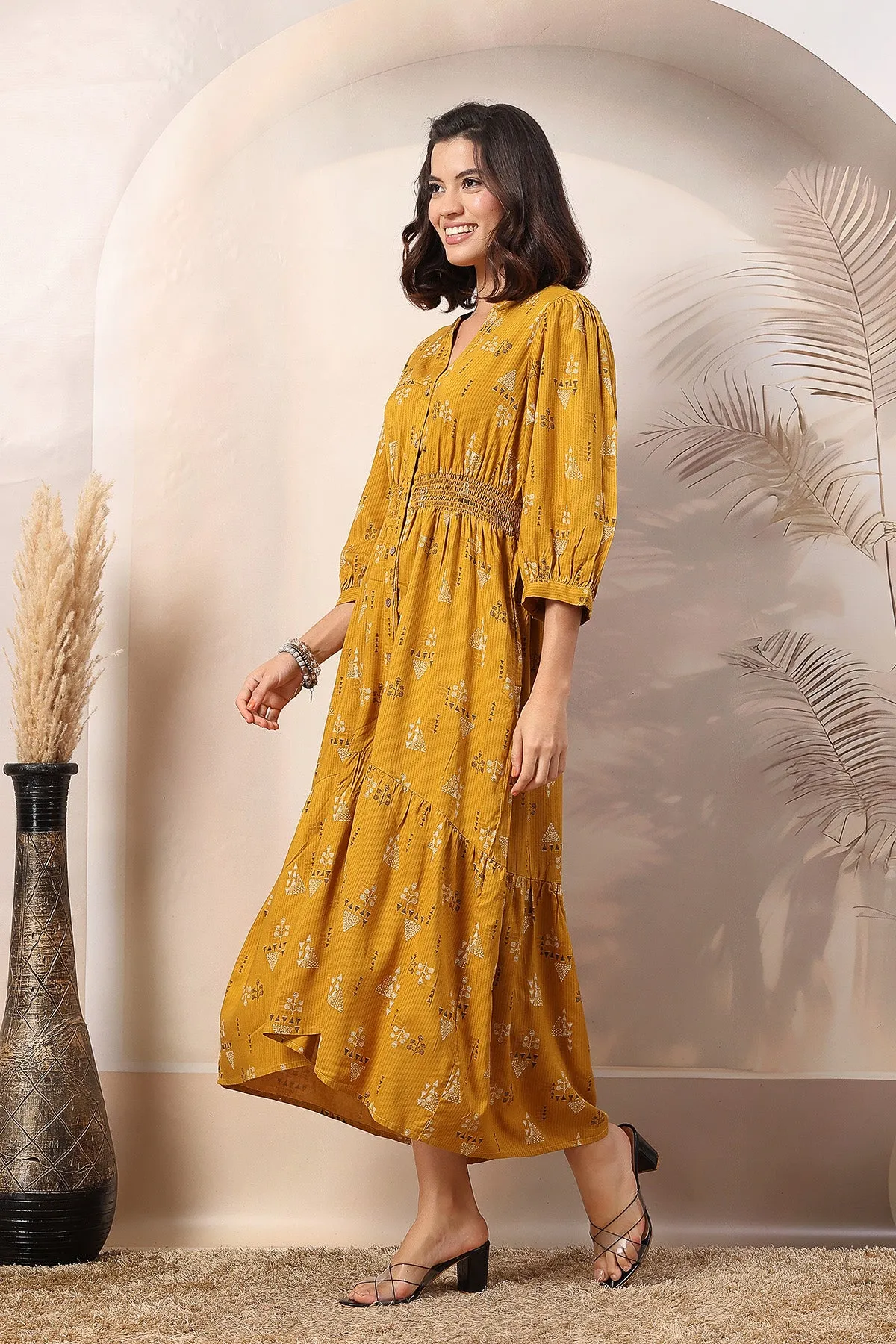 Mustard Charm Zipless Feeding Maternity Shirt Dress