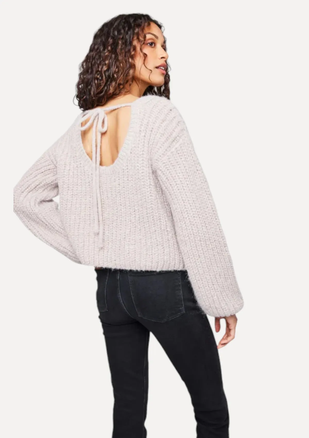 Nadia Cropped Sweater With Low Back Tie Detail - Heather Jewel