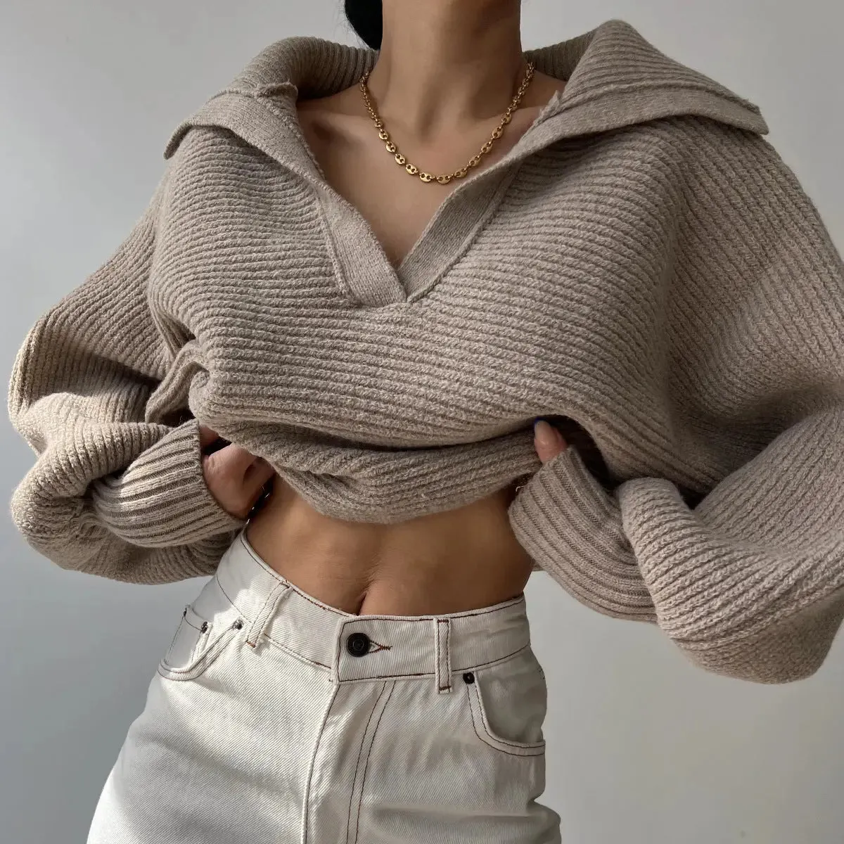 New Knitted Sweatshirt Lapel Pullover