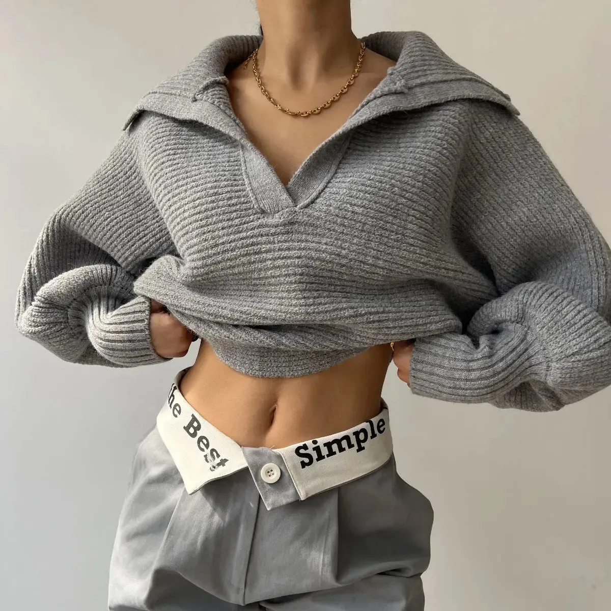 New Knitted Sweatshirt Lapel Pullover