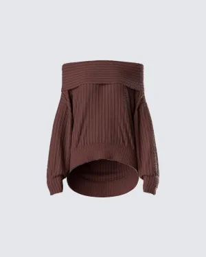 Nyx Brown Off Shoulder Sweater Top