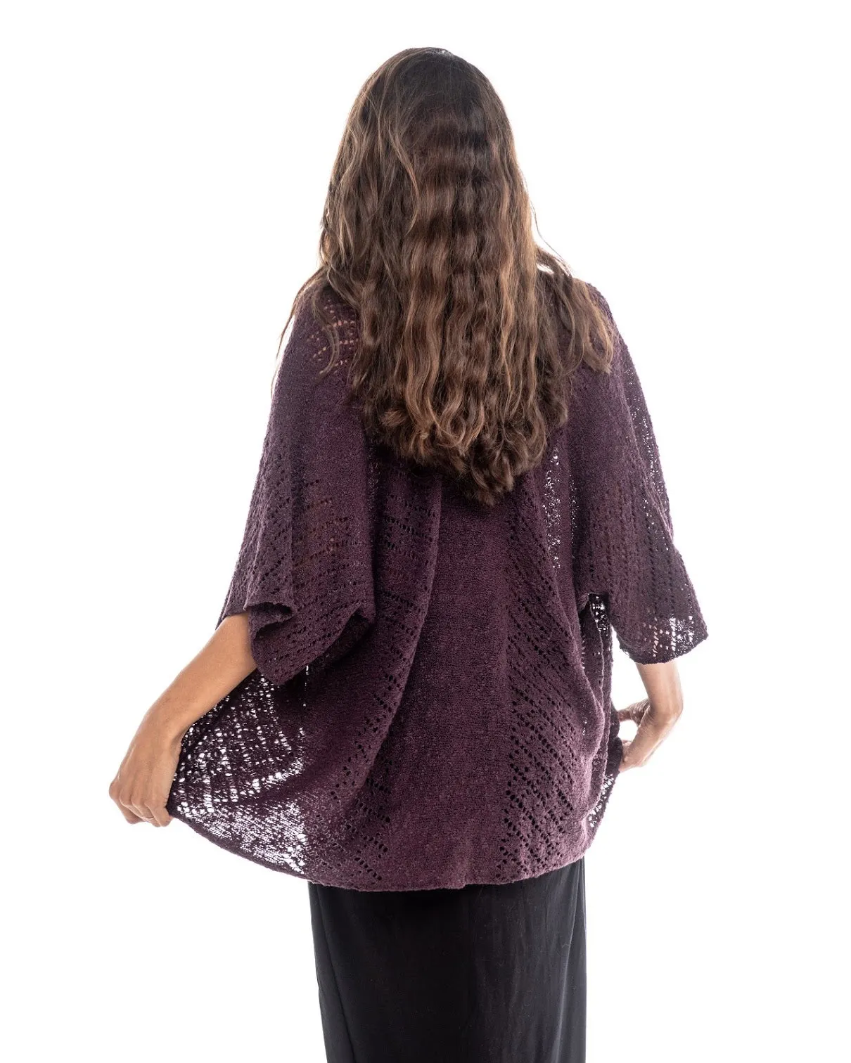 Open Front Knitted Square Design Poncho Ana