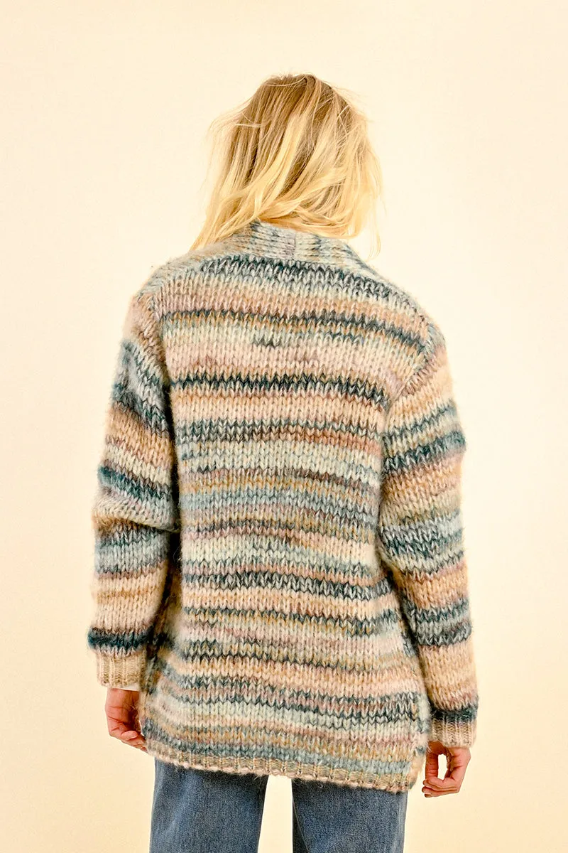 Open Front Marled Cardigan - Blue