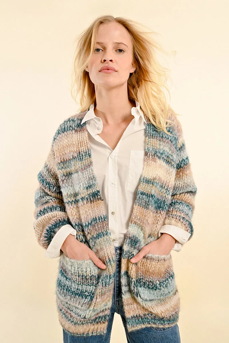 Open Front Marled Cardigan - Blue