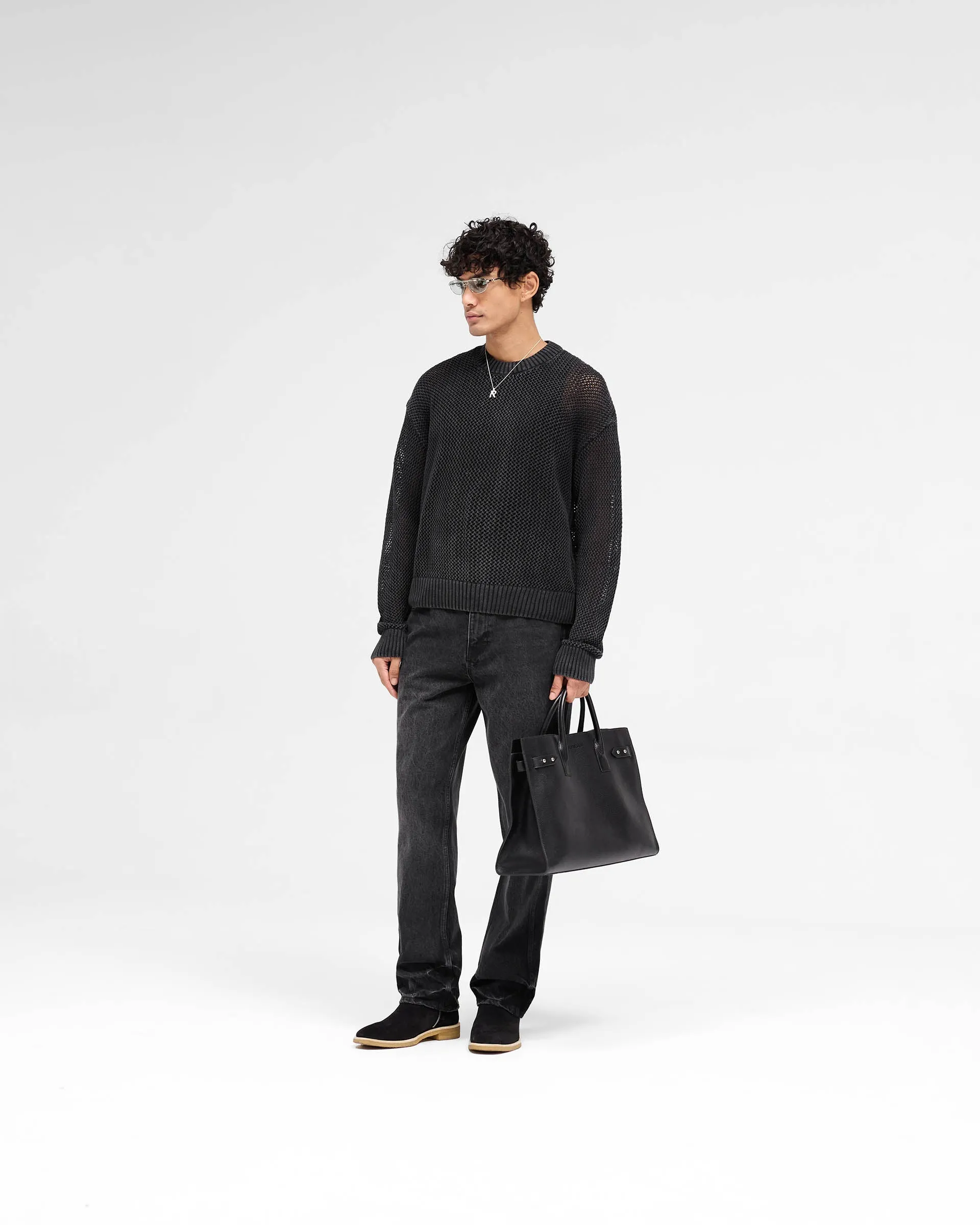 Open Gauge Knit Sweater - Jet Black