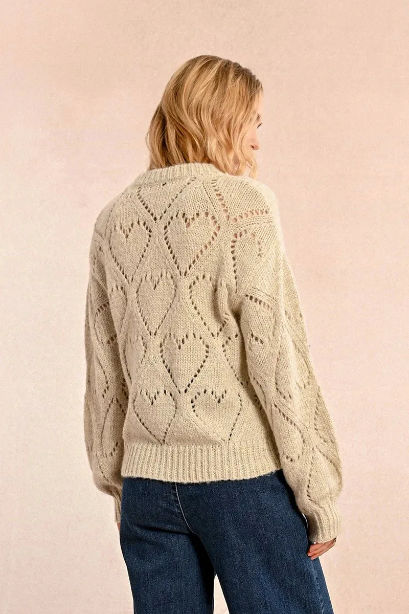 Openwork Pointelle Knit and Lurex Sweater - Cream