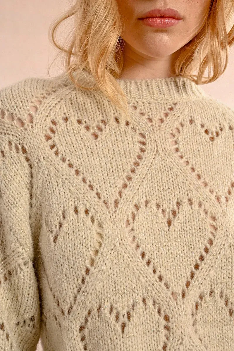 Openwork Pointelle Knit and Lurex Sweater - Cream