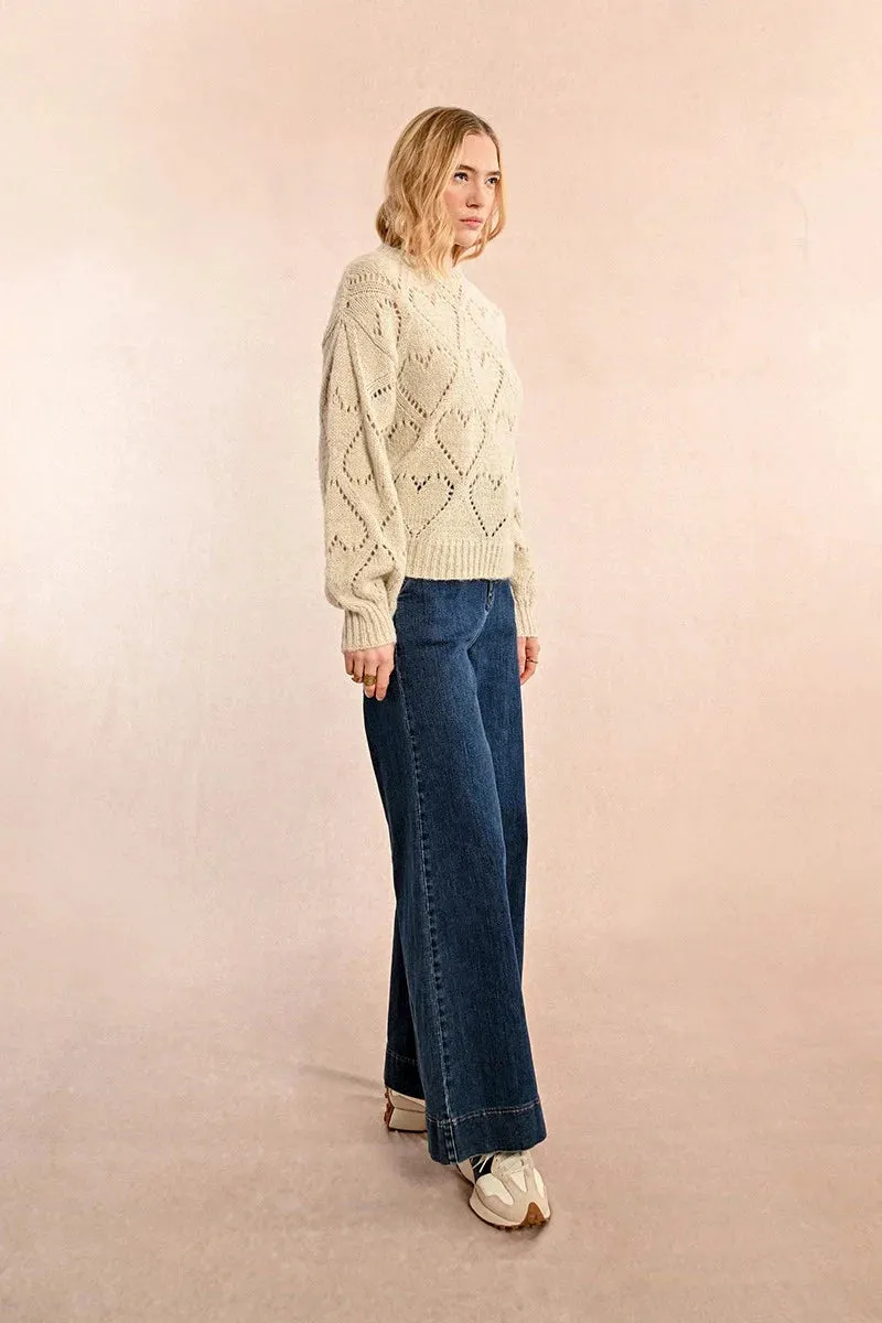 Openwork Pointelle Knit and Lurex Sweater - Cream