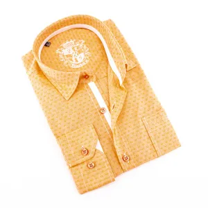 Orange Jacquard Button Down Shirt W/Pocket