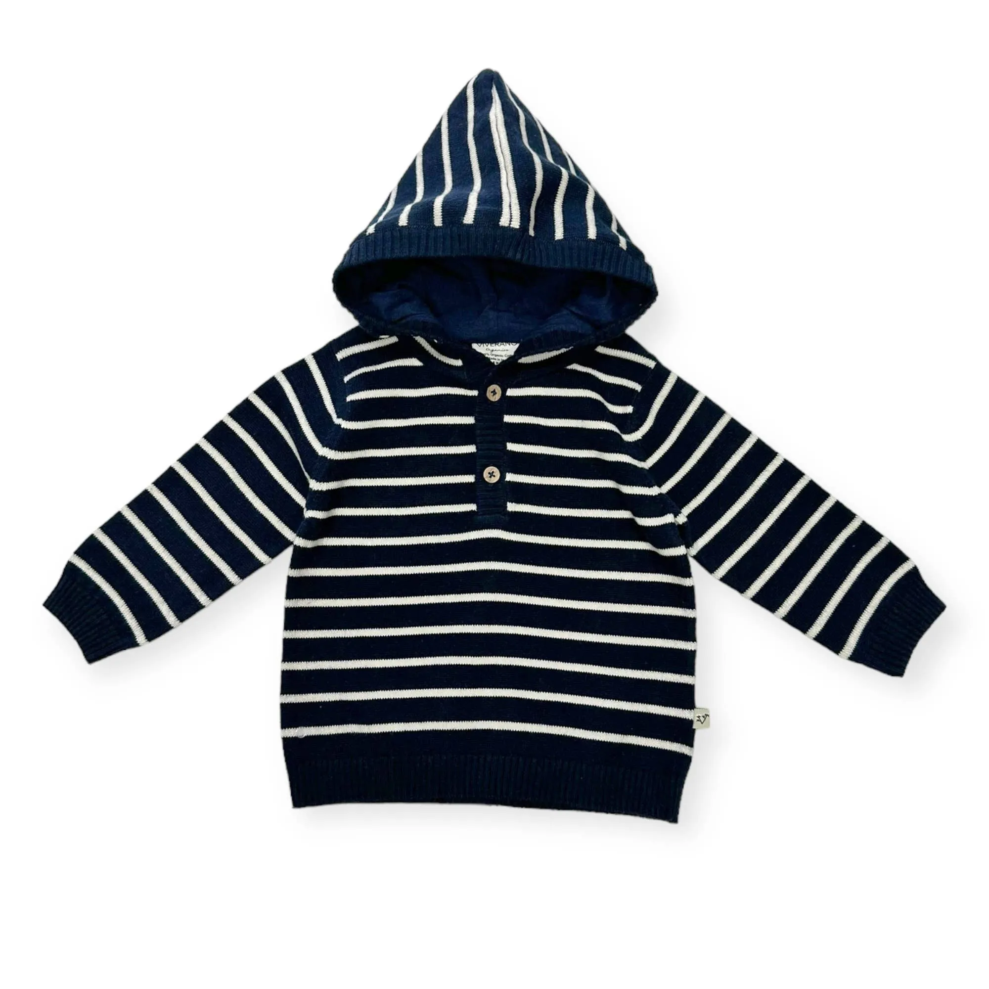 Organic Cotton Stripe Hooded Baby Knit Pullover Sweater