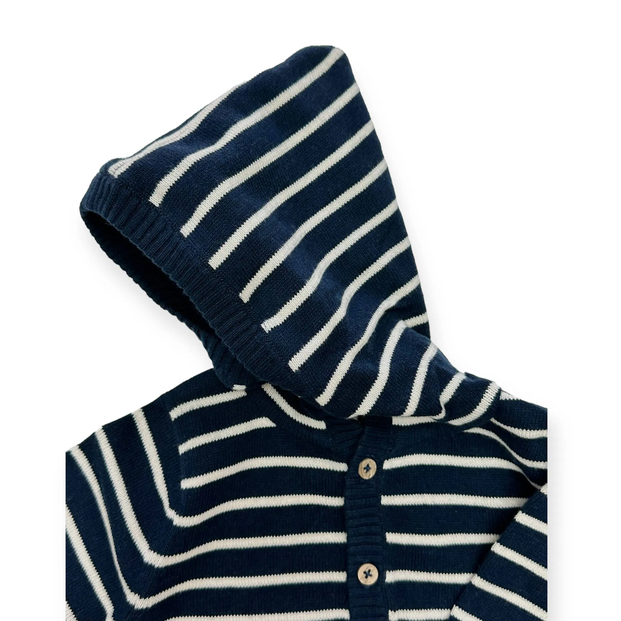 Organic Cotton Stripe Hooded Baby Knit Pullover Sweater