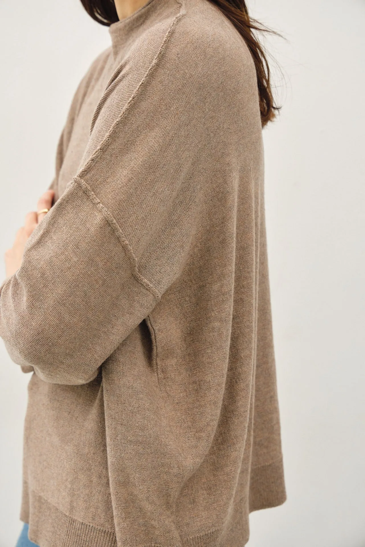 Oversized Mock Neck Sweater with Raised Seam