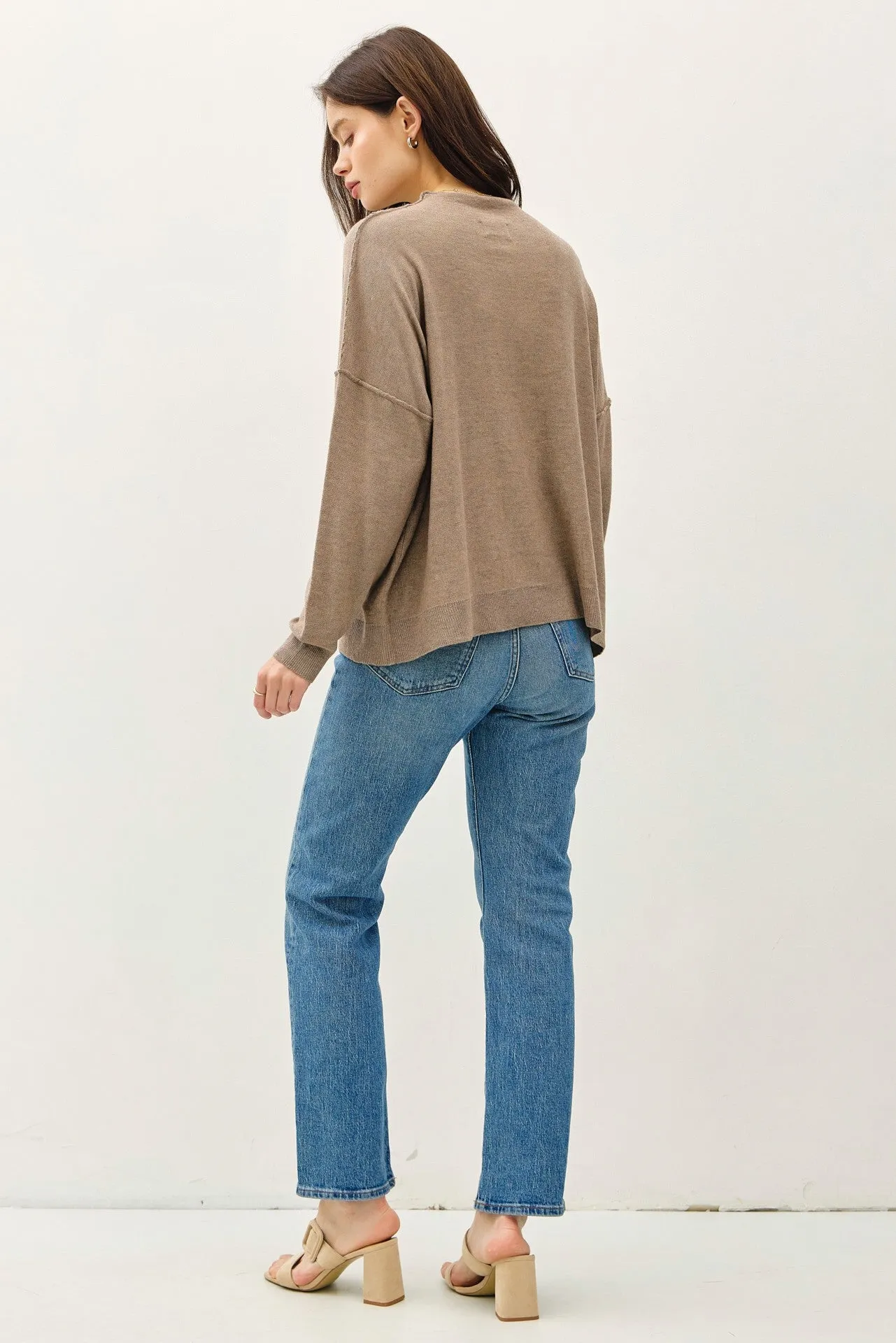 Oversized Mock Neck Sweater with Raised Seam