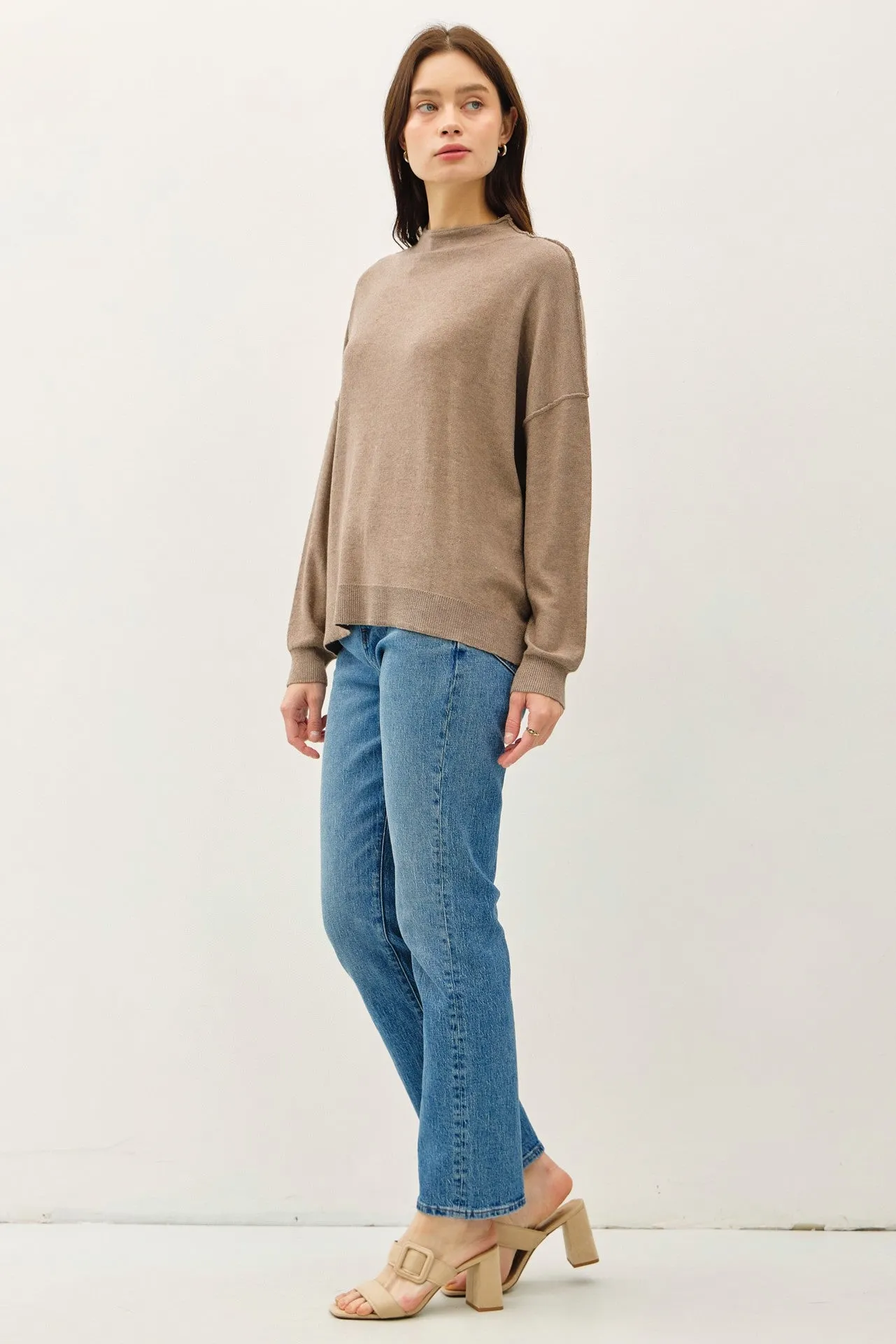 Oversized Mock Neck Sweater with Raised Seam