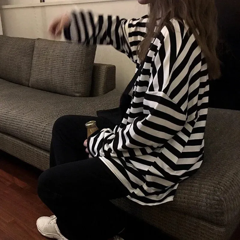 Oversized Striped Casual Long Sleeve Shirts