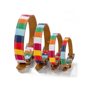 PAWS ASIA Manufacturer Wholesale Pu Material Custom Personalized Stripe Adjustable Cheap Rainbow Dog Collar