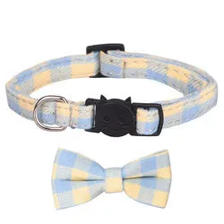 PAWS ASIA Manufacturers Soft Cotton Fancy Tartan Cat Dog Collar Leash Set With Bow Flower