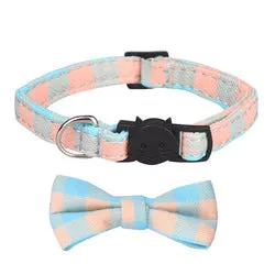 PAWS ASIA Manufacturers Soft Cotton Fancy Tartan Cat Dog Collar Leash Set With Bow Flower