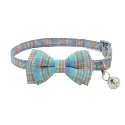 PAWS ASIA Manufacturers Soft Cotton Fancy Tartan Cat Dog Collar Leash Set With Bow Flower