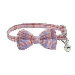 PAWS ASIA Manufacturers Soft Cotton Fancy Tartan Cat Dog Collar Leash Set With Bow Flower