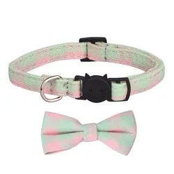 PAWS ASIA Manufacturers Soft Cotton Fancy Tartan Cat Dog Collar Leash Set With Bow Flower