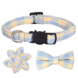 PAWS ASIA Manufacturers Soft Cotton Fancy Tartan Cat Dog Collar Leash Set With Bow Flower