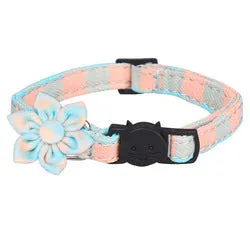 PAWS ASIA Manufacturers Soft Cotton Fancy Tartan Cat Dog Collar Leash Set With Bow Flower