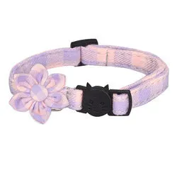 PAWS ASIA Manufacturers Soft Cotton Fancy Tartan Cat Dog Collar Leash Set With Bow Flower