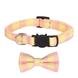 PAWS ASIA Manufacturers Soft Cotton Fancy Tartan Cat Dog Collar Leash Set With Bow Flower