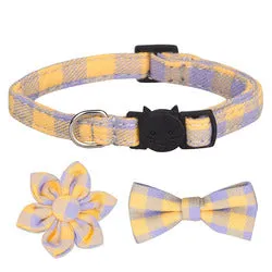 PAWS ASIA Manufacturers Soft Cotton Fancy Tartan Cat Dog Collar Leash Set With Bow Flower