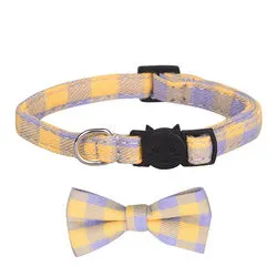 PAWS ASIA Manufacturers Soft Cotton Fancy Tartan Cat Dog Collar Leash Set With Bow Flower