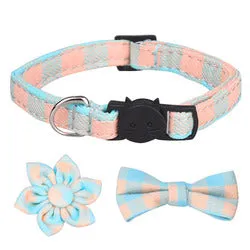 PAWS ASIA Manufacturers Soft Cotton Fancy Tartan Cat Dog Collar Leash Set With Bow Flower